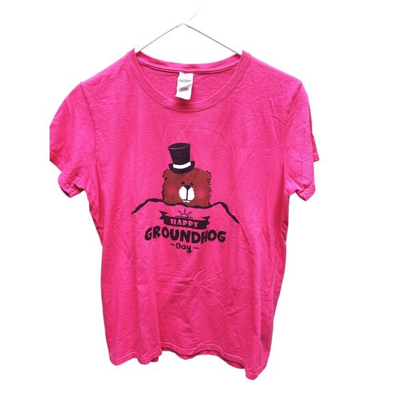 Gildan Heavy Cotton Happy Groundhog Day Crewneck Shirt Cropped Shirt Size L - Picture 1 of 6